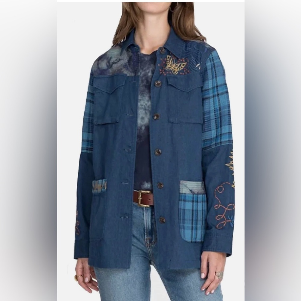 Johnny Was Moonlight Tie Dye Patchwork Military Jacket